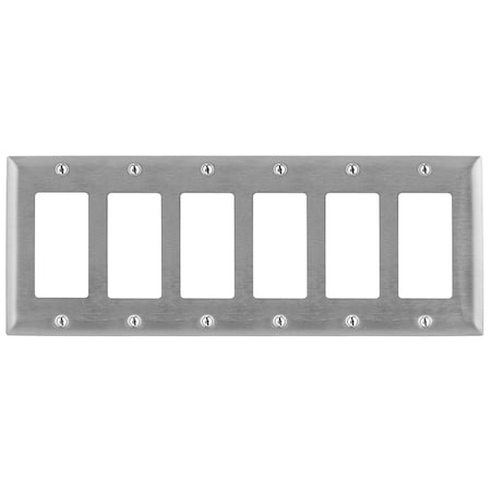 Hubbell Wiring Device-Kellems Wallplates and Boxes, Metallic Plates, 6- Gang, 6) GFCI Openings, Standard Size, Stainless Steel SS266